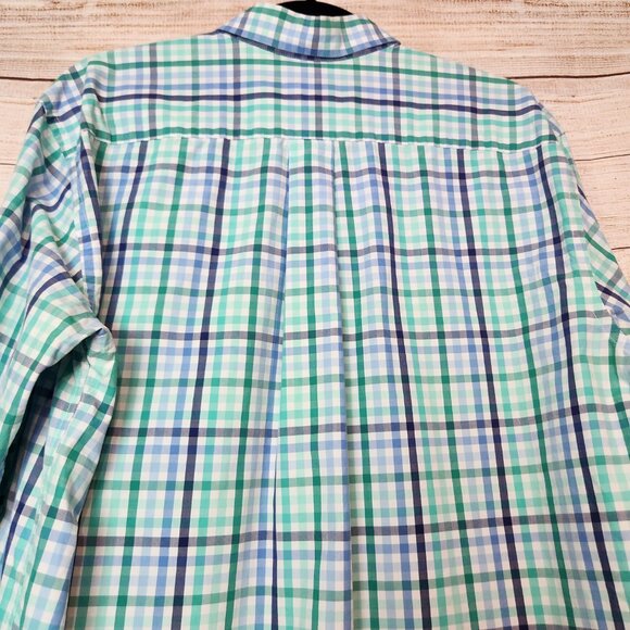 Vineyard Vines Whale Button Shirt Men's Large Plaid Green Navy Cotton Size M - Picture 10 of 13